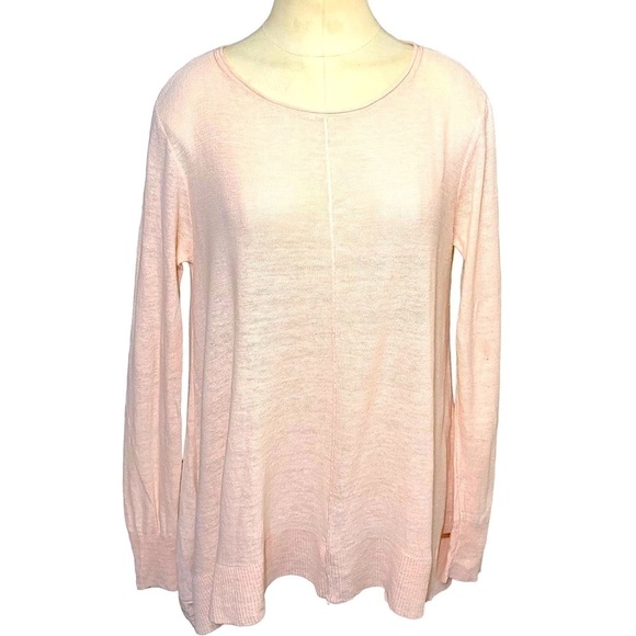 Donna Karan NY Knit Linen Pullover Sweater Sz XS Pink Peach Relaxed Round Neck - Picture 2 of 16